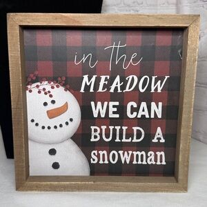 Framed Holiday Snowman Plaque - Red Buffalo Check 8x8x1.5 in